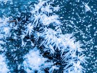 Bogenförmige Eisblumen Reihe auf gefrorener Bachoberfläche